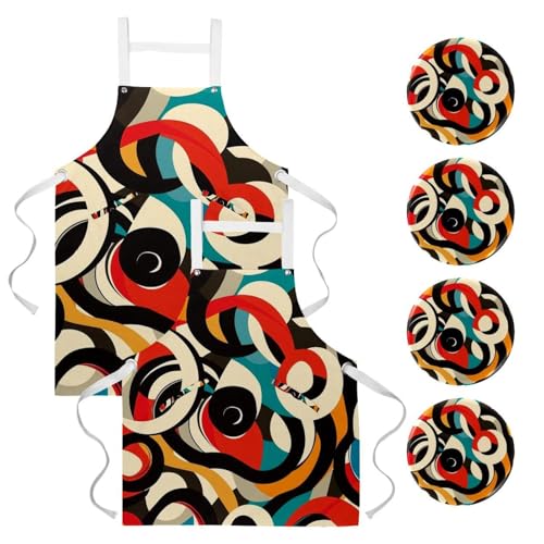 Tabliers de cuisine avec poches lot de 2 protection imperméable graphisme rétro