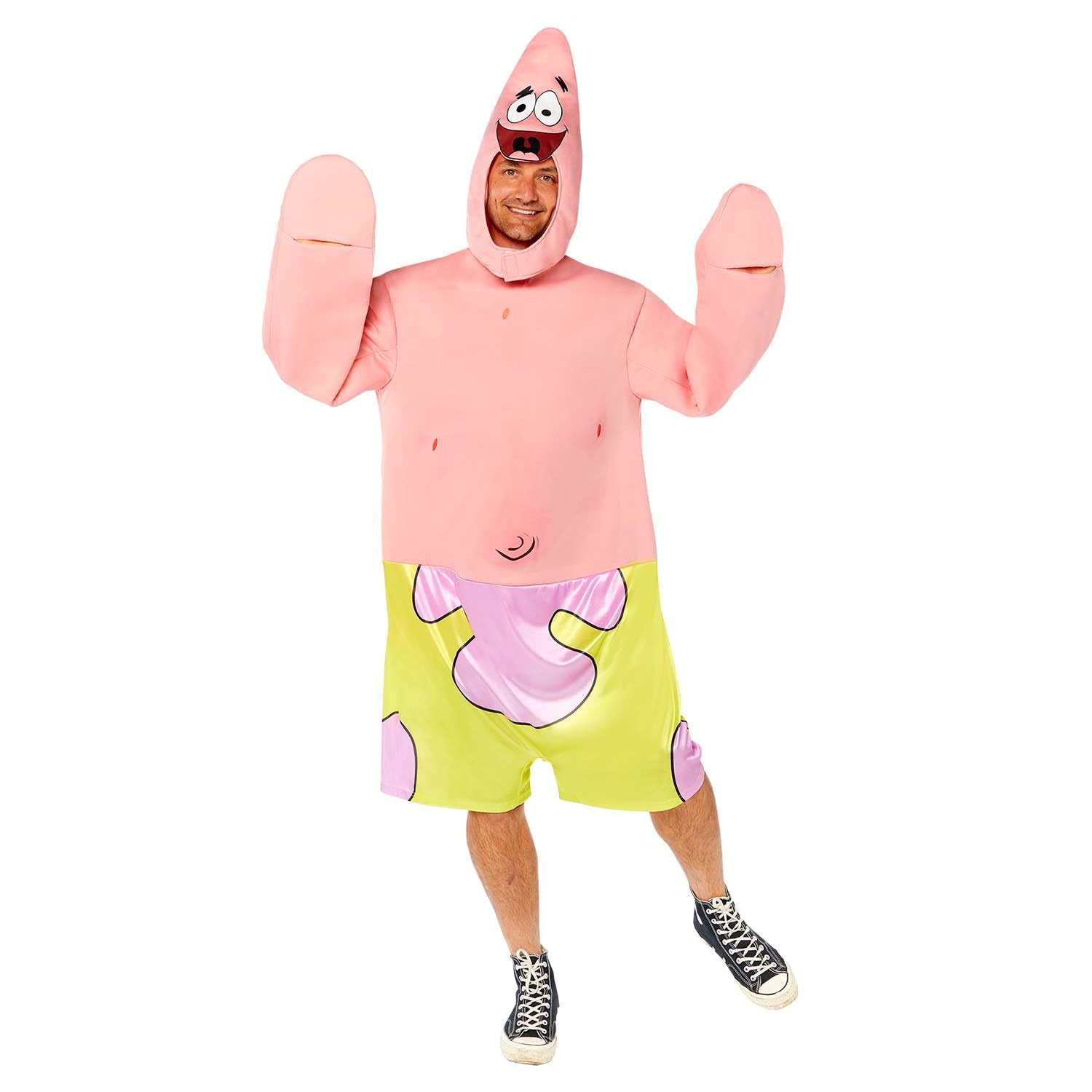 Amscan - Erwachsenenkostüm Patrick, Overall mit bedruckten Shorts, Mütze, Spongebob, Seestern, Karneval, Motto-Party