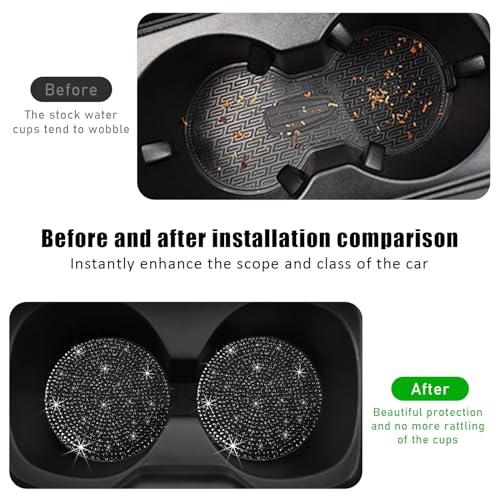 Image of Ziciner 2PCS Bling Car Cup Holder Coaster, 2.73 Inch Anti-Slip Cup Insert Coasters, Crystal Rhinestone Auto Drink Cup Mat, Universal Interior Decor Car Accessories for Women Girls (Black)