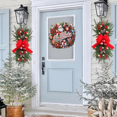 Image of HASTHIP Diamond Painting Kit Hanging Decor, Christmas Door Sign Hanging Decor, Shining Diamond Art Santa Claus Window Festive Ornament Christmas Gift 19x19cm