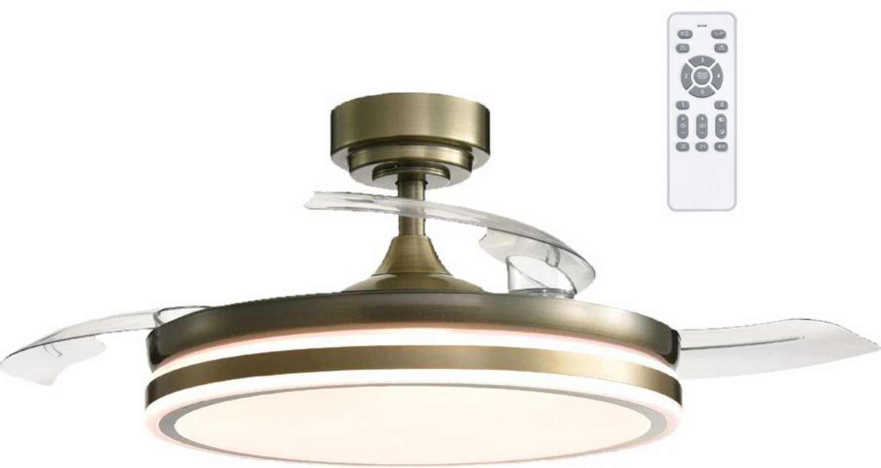 VZLED - Ventilador de Techo con Luz Oro Viejo Cuero, Aspas Retráctiles, Silencioso, Luz CCT