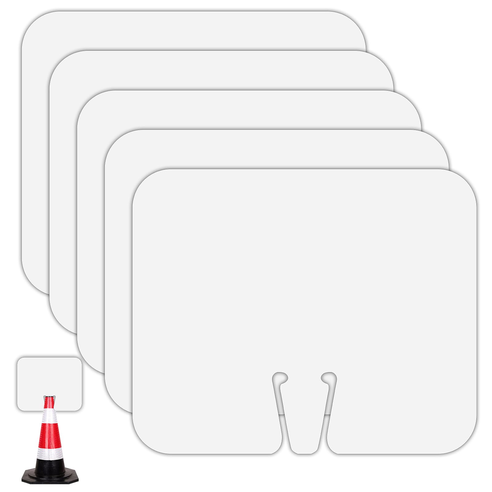 5 Pack Blank Traffic Cone Signs, 12.6"x10.4" Write-On Traffic Sign, PVC Traffic Cone Top DIY White Sign for Road Barricade Outdoor Construction Waterproof