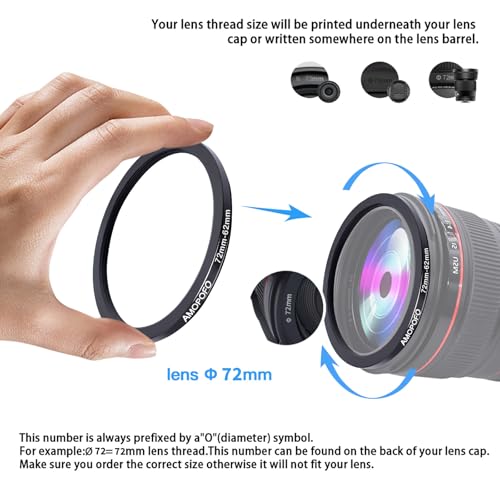 Image of 72mm to 62mm Camera Filter Ring /72mm to 62mm Step-Down Ring Filter Adapter for 62 mm UV,ND,CPL,Metal Step-Down Ring
