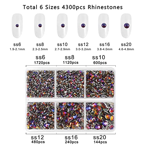Beadsland 4300pcs Flatback Nail Rhinestones,Blue Rhinestones Round Crystal Gems for Crafts,Mixed 6 Sizes with Picking Tweezers and Wax Pencil Kit - Image 3