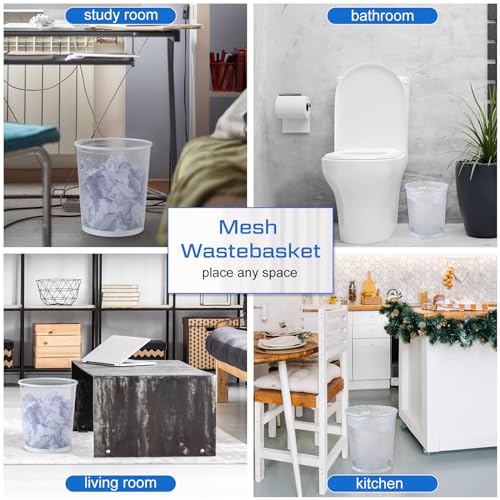 Image of Hushee 12 Pcs Metal Mesh Trash Can Wire Waste Paper Basket Trash Bin Garbage Can for Office Under Desk, Kitchen, Bedroom, Den, Dorm Room, Toilet(White,12 Pcs)