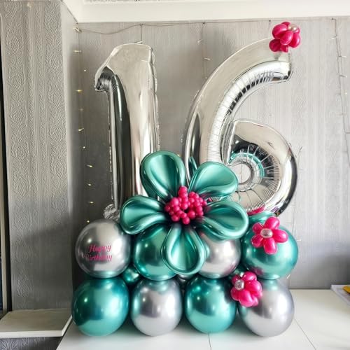 Image of Silver 12th Birthday Balloons for Boys, 40 Inch Mylar Self Inflating 12 Balloon Number, Big Foil 1 and 2 Helium Balloons for Women Girls 21st Birthday Party Decorations Anniversary Decor Supplies