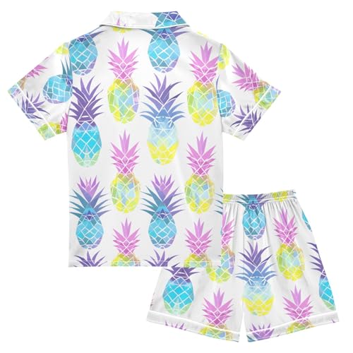 ALAZA Colored Pineapple Fruit Pajamas Satin Pajama Set Short Sleeve Button Down Sleepwear2