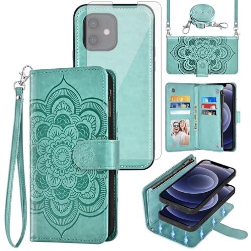 Coque iPhone 12 Pro 5G porte-cartes zippé protection écran verre