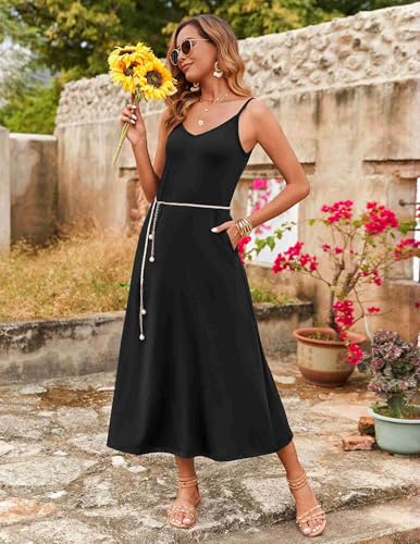 Image of Zeagoo Womens Summer Casual Dress Spaghetti Strap Long Dresses for Women Flowy Maxi Dress Loose Black Sundress, A-Black,XXL