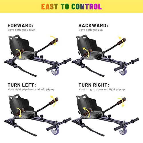 Image of SIMATE Hoverboard Kart Seat Attachment, Hover Board Go Kart Accessory for 6.5 inch 8 inch 8.5 inch 10 inch Scooter, Adjustable Frame Length and Handlebar Control Buggy Attachment, Gifts for Kids Adults
