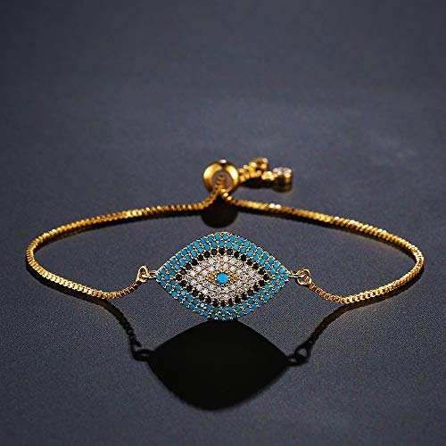 Trendy Gold Plated Turkish Evil Eye Bracelet Pave CZ Blue Eye Gold Chain Bracelet Adjustable Female Party Jewelry3
