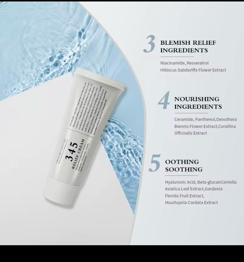 MARKETLOOM 345 Relief Cream with PDRN, Niacinamide, Resveratrol, Soothing Recovery Moisturizer for Blemish Care, Korean Vegan Skincare, 1.69 Fl Oz