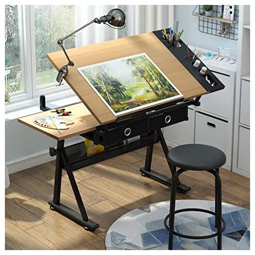 Lgan Mesa De Dibujo Reclinable, Mesa con Tablero Inclinable Panel De Arce，con Almacenamiento, for Arte Dibujo Escritorio