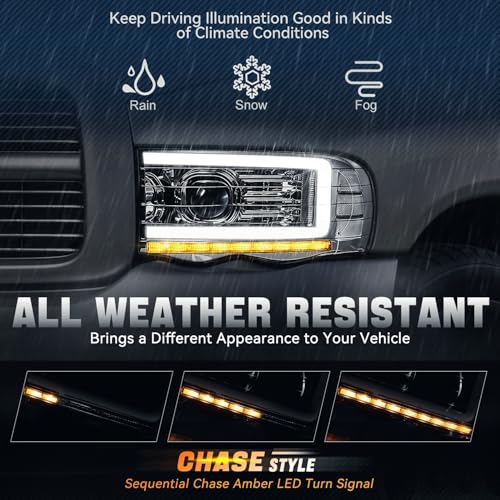 Image of Auto Dynasty LED DRL Headlight for 02-05 Dodge Ram 1500 2500 3500, Chrome | Auto Dynasty LED DRL Headlight for 02-05 Dodge Ram 1500 2500 3500, Sequential Turn Signal Projector Headlights, Chrome Clear