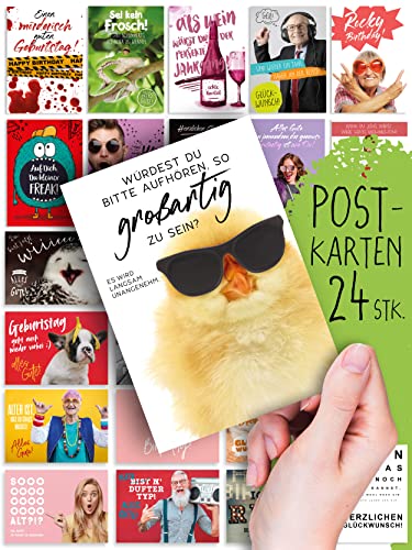 Geburtstag: 24 lustige POSTKARTEN | Witzige Bilder/Motive | Sprüche/Texte | Happy Birthday | Glückwunsch | Karten-Mix | Geschenk | Tiere | Süß | Spruch | Humor | Grußkarte | Deko | DIN A8