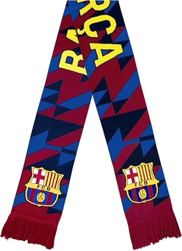 Icon Sports Officially Licensed FC Barcelona Soccer Supporter Scarf – Modern Geometric Blaugrana Knit Fan Scarf with FCB Crest - Home