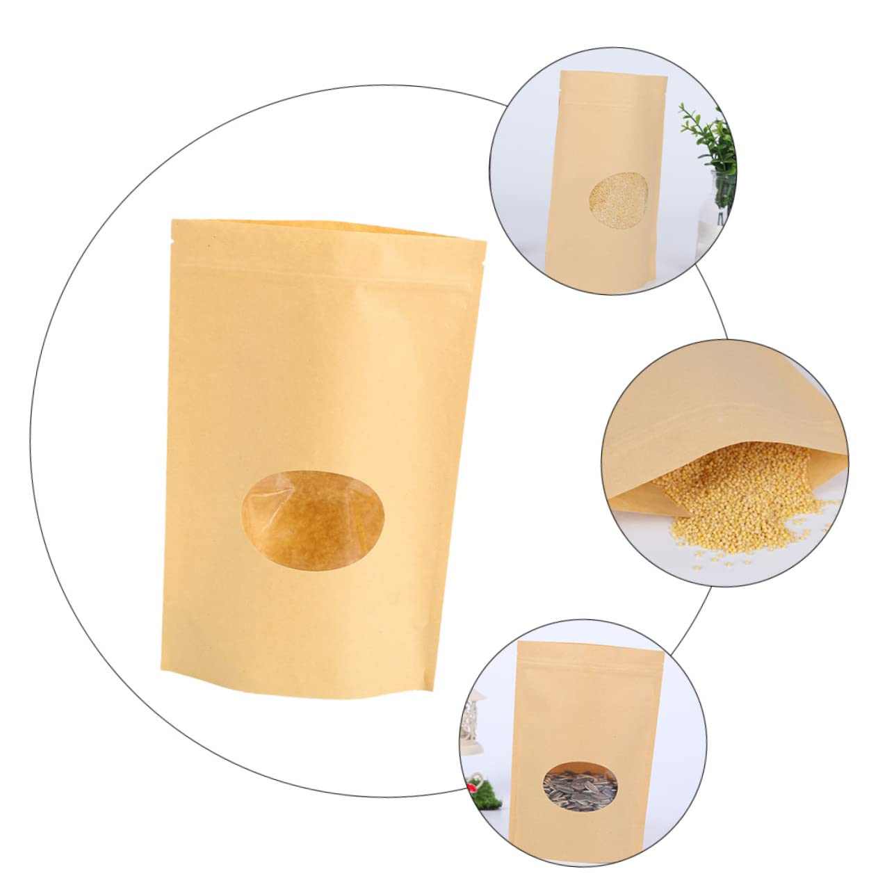 50 Pcs Kraft Paper Bag Storage Bags Kraft Paper Stand up Bag Storage Organizer Dried Fruit Bags Kraft Paper Sealed Bags Biscuit Bags Food Sealing Bags MUSISALY