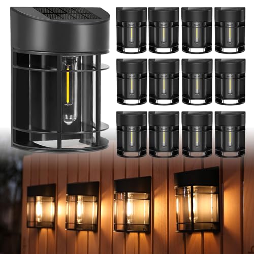 Outdoor Solar Fence Lights, 12 Pack Waterproof for Garden Yard, Deck Stairs
