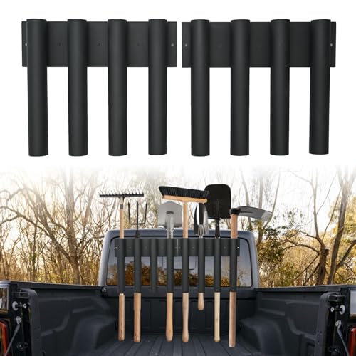 ybaymy Shovel Holder for Truck Metal Trailer Tool Rack with 8 Holes in 2 Groups Heavy Duty Truck Bed Tool Box Mount Garden Tool Organizer for Rakes Shovels Hoes Landscape Hand Tools Rack