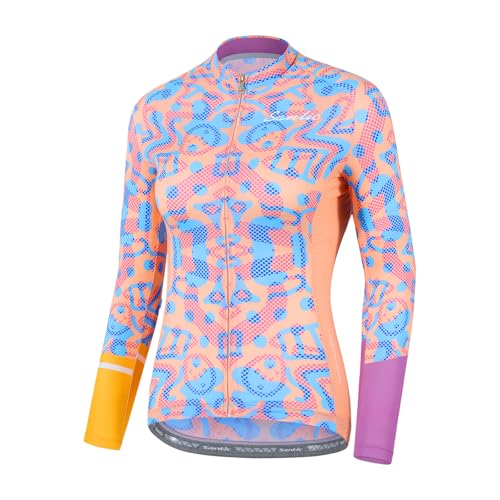 Santic Maillot de ciclismo para mujer, manga larga, transpirable, con bolsillos traseros, morado, L