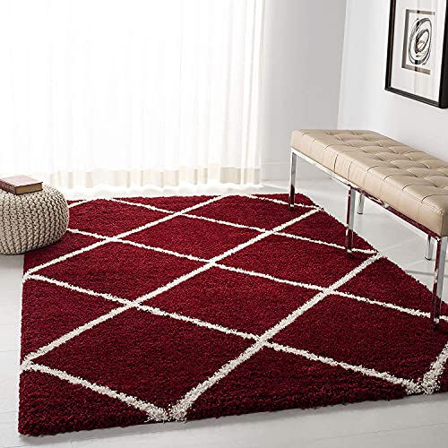 Image of Handmade Shaggy Fur Rectangular Rugs And Carpet For Bedroom, Living Room (5X8 Feet, Red & Ivory)