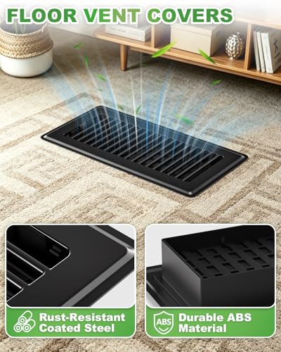 Image of 4x10 Floor Register, Black Adjustable Airflow for Home Floor Vents, 12 Pack