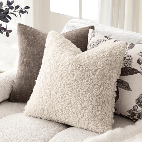 Image of Foindtower 2 Pieces 24x24 Inch Cream Beige, Faux Fur Throw Pillow Cover Accent Sherpa Furry Pillow Covers Fuzzy Soft Pillowcases Cozy Sheepskin Decorative Fleece Cushion Case for Bed Couch Living Room