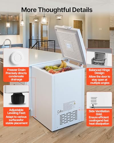 Image of VEVOR Chest Freezer, 3.3 Cu.ft Compact Deep Freezer, Free Standing Top Open Door Chest Freezers with 2 Removable Baskets & Adjustable Thermostat - Energy Saving, Low Noise & Garage Ready, White