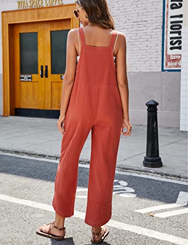 Apafes Women Summer Sleeveless Cotton Linen Black Bib Overalls Tulip Baggy Capri Jumpsuits With Pockets(0403-Red-M) #TOP5