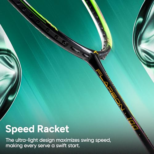 Image of Hundred Flareon 100 Badminton Racket (Unstrung)| Carbon Fiber Frame | Speed Racket for Fast Swings | Flexible Shaft | Max Tension 30 lbs | Full Cover Included