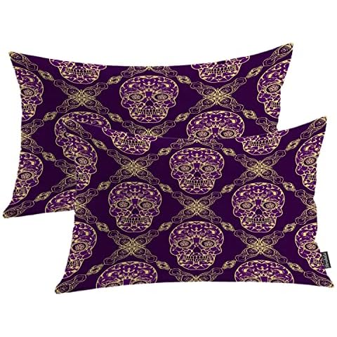 Shrahala Tribal Colorful Ethnic Decorative Throw Pillow Cover Pack of 2, Mexican Skull Cushion Covers Pillowcases for Living Room Sofa Bedroom(12x20 in) Cover