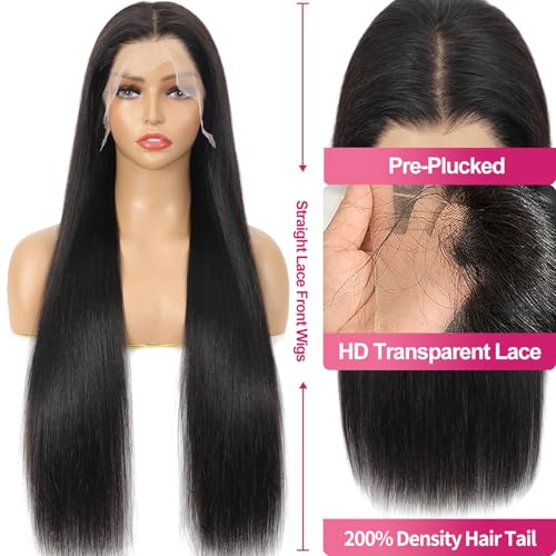 30 inch 13x6 lace front wigs human hair 200 density straight hd lace front wigs pre plucked straight glueless human hair 13x6 hd frontal human hair wig for women