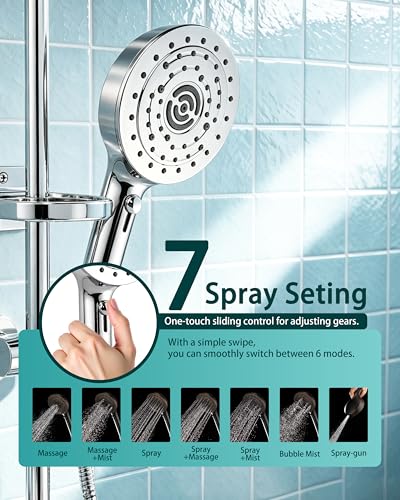 Image of Filter Shower Head with Handheld, High Pressure 7 Spray Mode 5 inchPanel,Chrome | Water Softener Filter Beads for Hard Water, Protect Colored Hair and Soothe Dry Skin, Anti Clogging Nozzle is Easy to Clean