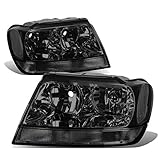 DNA MOTORING HL-OH-JGC99-SM-CL1 Smoked Clear Headlights Assembly Replacement Compatible with 99-04 Jeep Grand Cherokee