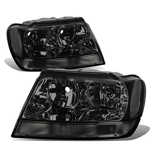 DNA MOTORING HL-OH-JGC99-SM-CL1 Smoked Clear Headlights Assembly Replacement Compatible with 99-04 Jeep Grand Cherokee