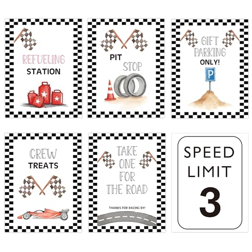 Image of Speed Limit 3 Race Car Birthday Decor, 3rd Birthday Party Decorations 6PCS Wall Signs for Baby 3 Years Old Party Decor Yard Garden Banner Party Supplies