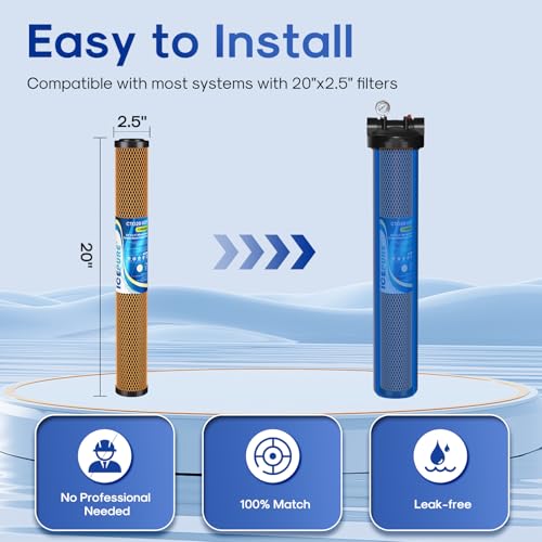 Image of ICEPURE 5 Micron 20 inch x 2.5 inch Whole House Activated Carbon and KDF Water Filter Cartridge, Heavy Metal Removal Filter Replacement for EP-20, C1-20, F3WCB32, CTO20-KDF, 1PACK