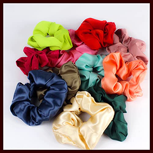 BAKEFY - 6 pieces Satin Hair Scrunchies Hair Ponytail Holder in Satin Solid Fabric For Girl And Women Multicolor