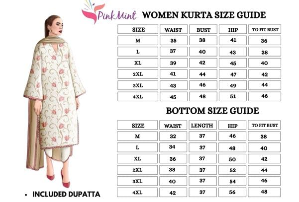 Image of Pinkmint Women's Muslin Printed Kurta Set with Pants & Dupatta l 3 Piece Ethnic Suit for Casual