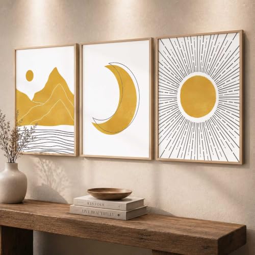 Image of kotart Home Decor Boho Painting Decorative Wall Art | Aesthetic poster With Frame For Living Room Bed Room Hotel Wall Decor Digital Reprint Set of 3 (10X13 inch)