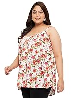 wild U Women Plus Size Printed Top | Sleeveless | Shoulder Strap | Loose Fit | Long Length | Western Top for Women Casual - Off White Pink - 3XL to 8XL