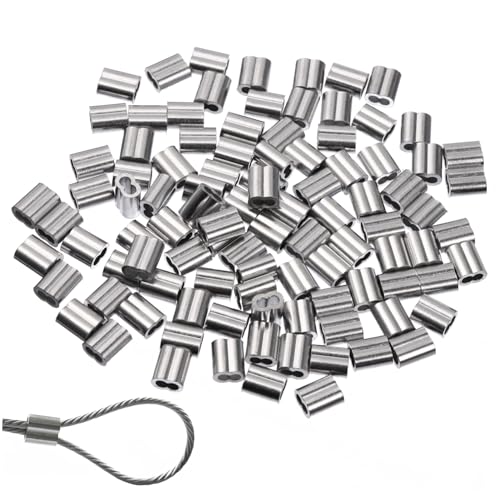 KICHOUSE 100 Pcs Cable Crimps Silver Cable Collar Cable Clip Wire Sleeves