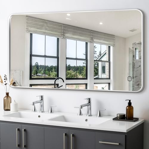 Image of Delma Bathroom Vanity Mirror, Silver Framed Mirror for Over Sink, 50x30