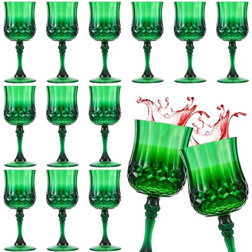 Pinkunn 12 Pcs 7 oz Plastic Wine Glass Drinking Goblets, Green
