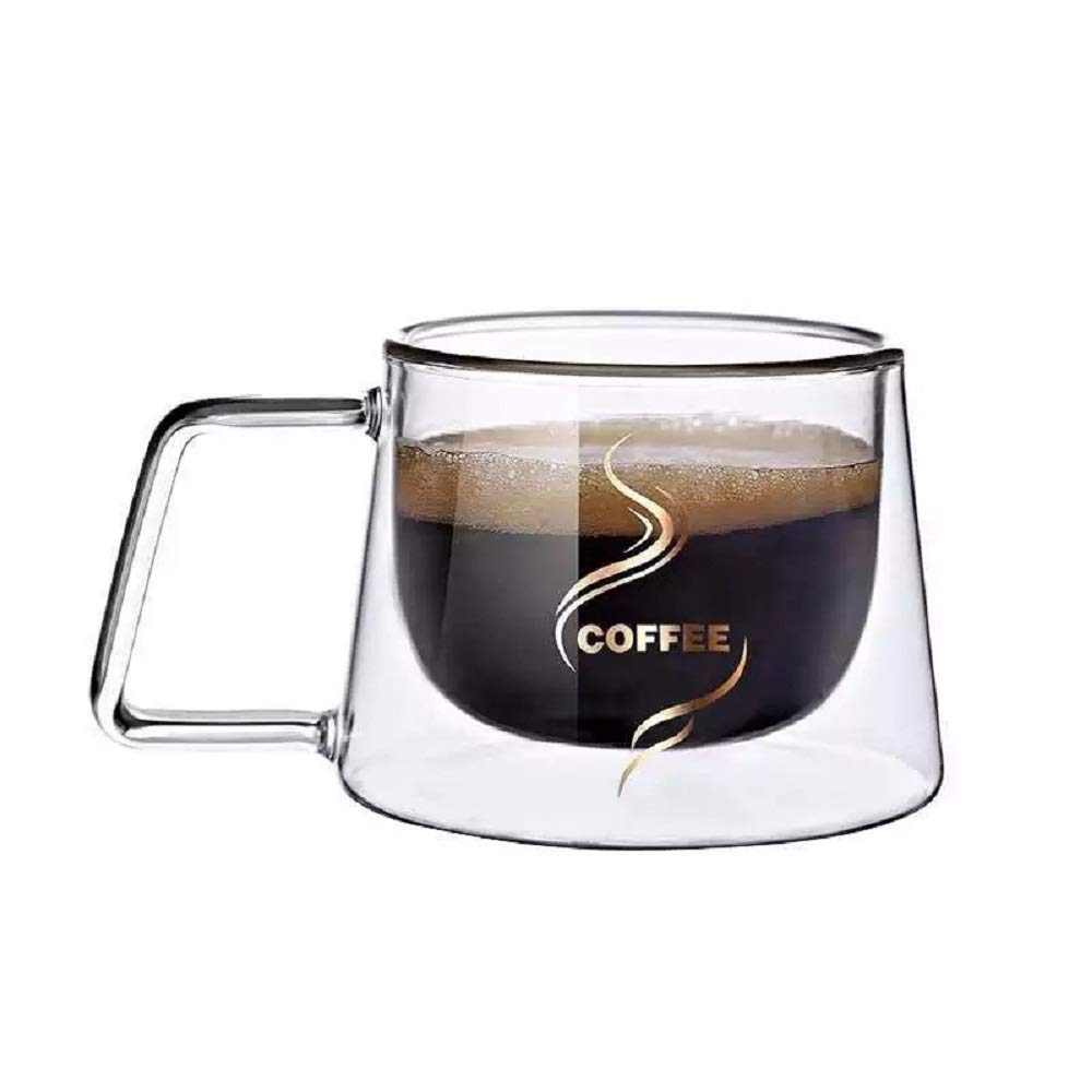 Espresso Coffee Cup - 6.8 oz Double Wall Glass Cup with Handle, by BothEarn