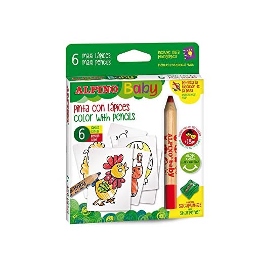 Alpino Baby 6 Lápices | Lápices para Bebés | Lápices de Colores Gruesos y Mina Blanda | Disfruta y Aprende Pintando