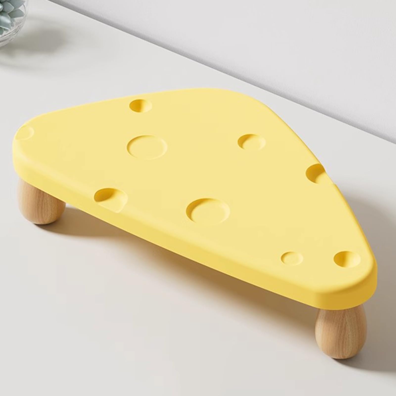Stojak na Monitor Ładny Stojak na Monitor w Kształcie Sera, Mały Stojak na Monitor do Biurka Narożnego, Gruby Drewniany Podnośnik Ekranu Komputera Ergonomiczny, Organizer na Półkę na Biurko(Yellow)