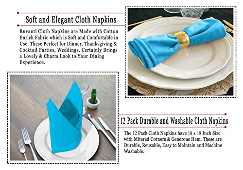 Image of Ruvanti Cloth Napkins set of 12, 18x18 Inches Napkins Cloth Washable, Soft, Durable, Absorbent, Cotton Blend. Table Dinner Napkins Cloth for Hotel, Lunch, Restaurant, Wedding Event, Parties - Sky Blue