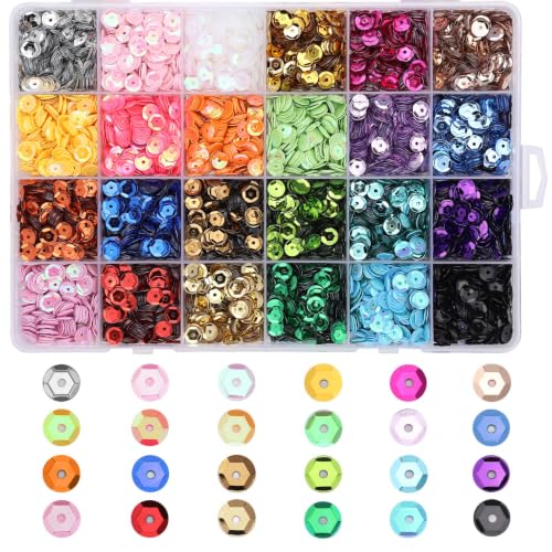 Image of 6MM Bulk Loose Sequins, 24 Colors Round Embroidery Sequin for Crafts