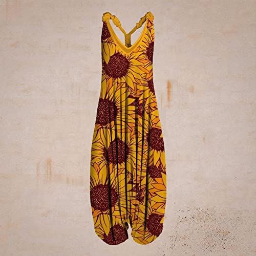 OIOLOYJM Summer Plus Size Boho Overalls for Women 2025 Fashion Jumpsuits Loose Fit Rompers Floral Printed Baggy Harem Pants